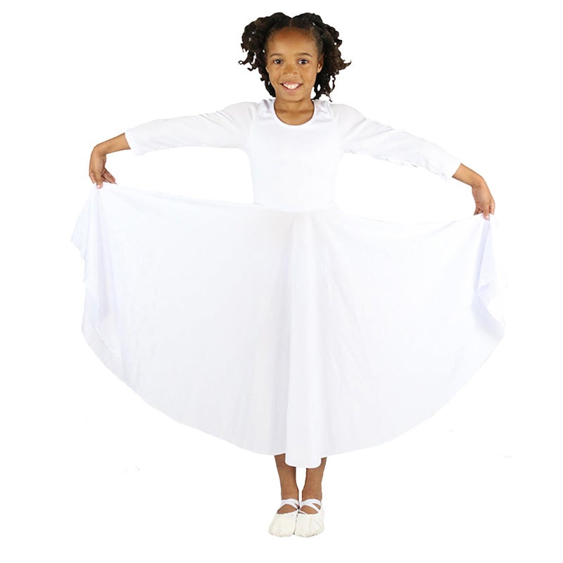 Danzcue Girls Praise Loose Fit Full Length Long Sleeve Dance Dress, White, 12-14 - Image 2